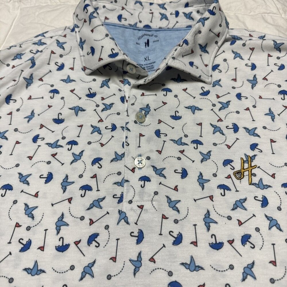 Johnnie O Polo Shirt Mens XL Short Sleeve XL Raining Birdies Harvester Golf Club